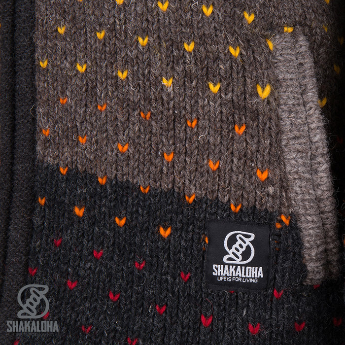 Shakaloha Shakaloha Veste en Laine Tricoté Riddle ZH Couleurs naturelles avec Doublure en polaire et Capuche détachable - Femmes - Fabriqué à la main au Népal en laine de mouton