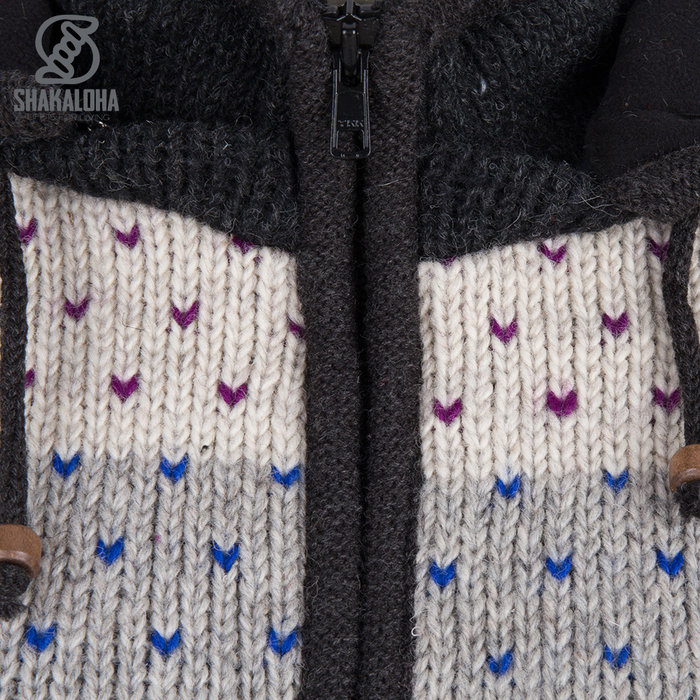 Shakaloha Shakaloha Gebreid Wollen Vest Riddle ZH Natuurkleuren met Fleece Voering en Afneembare Capuchon - Dames - Handgemaakt in Nepal van Schapenwol