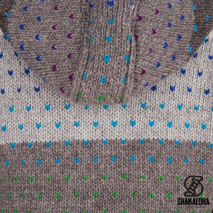 Shakaloha Chaleco de lana de punto Shakaloha Riddle ZH en colores naturales con forro polar y capucha desmontable - Mujer - Hecho a mano en Nepal con lana de oveja