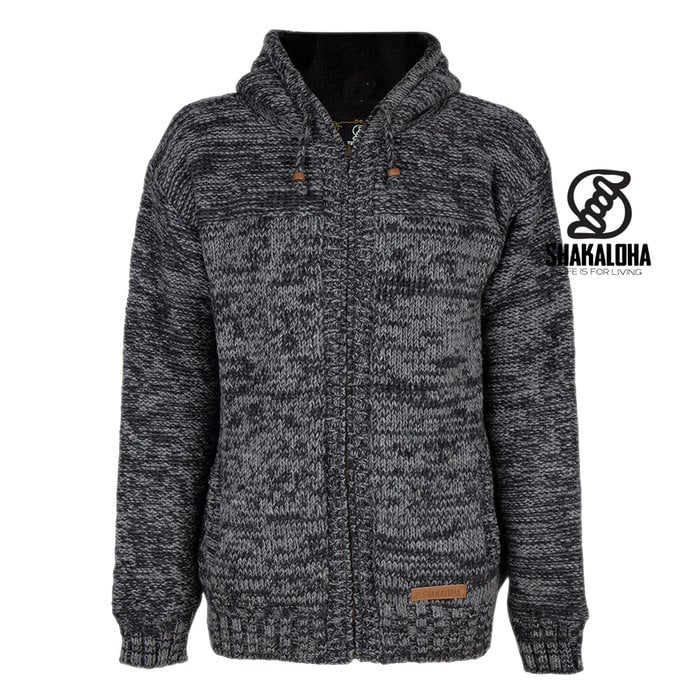 Shakaloha Shakaloha Knitted Woolen Jacket Chamonix with Teddy Lining and Hood - Men - Unisex - Handmade in Nepal from sheep's wool