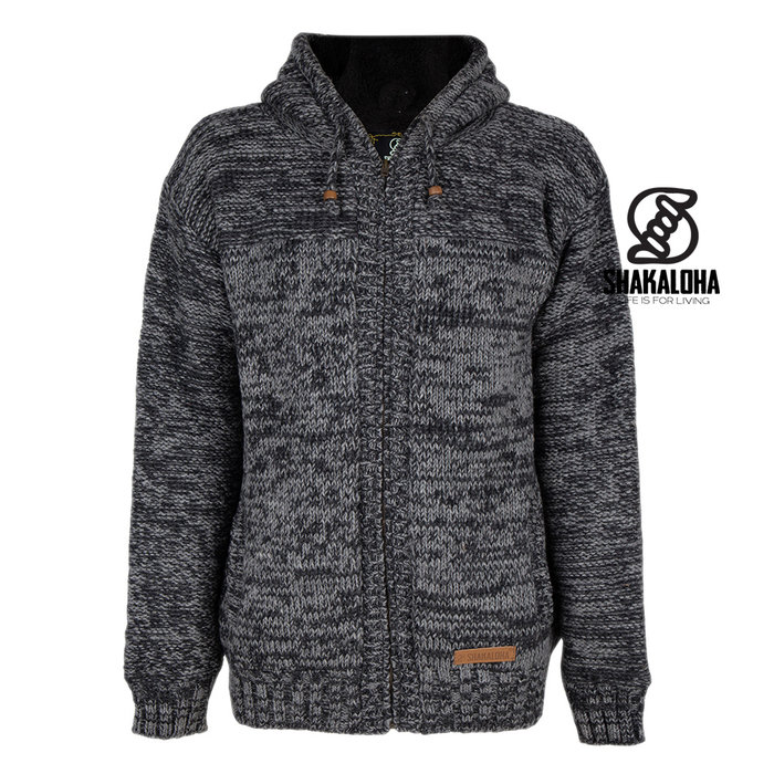 Shakaloha Shakaloha Veste en Laine Tricoté Chamonix Gris antracite avec Doublure en Peluche et Capuche - Hommes - Uni - Fabriqué à la main au Népal en laine de mouton