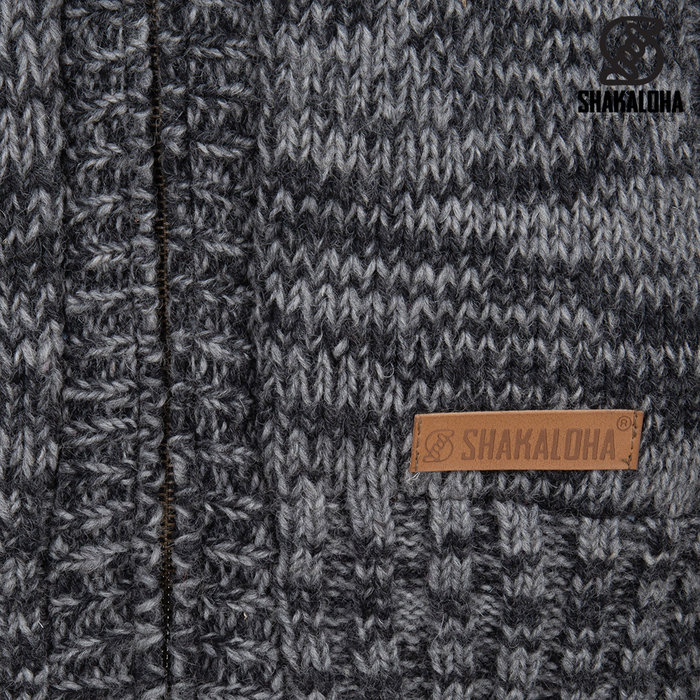 Shakaloha Shakaloha Veste en Laine Tricoté Chamonix Gris antracite avec Doublure en Peluche et Capuche - Hommes - Uni - Fabriqué à la main au Népal en laine de mouton