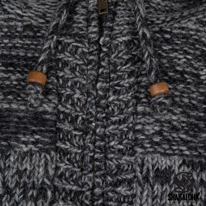 Shakaloha Shakaloha Gebreid Wollen Vest Chamonix  met Teddy Fleece Voering en Capuchon - Man/Uni - Handgemaakt in Nepal van Schapenwol