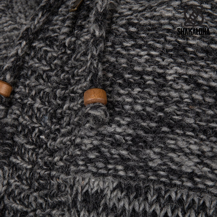Shakaloha Shakaloha Veste en Laine Tricoté Chamonix Gris antracite avec Doublure en Peluche et Capuche - Hommes - Uni - Fabriqué à la main au Népal en laine de mouton