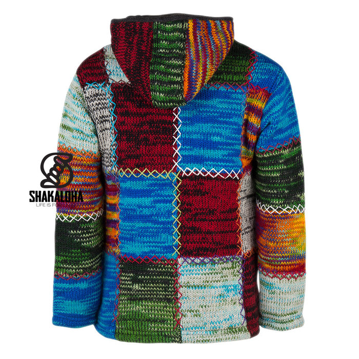 Shakaloha Chaleco de punto de lana Shakaloha con parche ZH, forro polar y capucha desmontable - Mujer - Hecho a mano en Nepal con lana de oveja