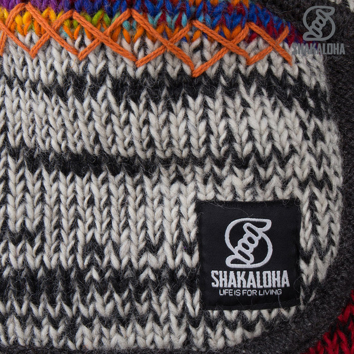 Shakaloha Chaleco de punto de lana Shakaloha con parche ZH, forro polar y capucha desmontable - Mujer - Hecho a mano en Nepal con lana de oveja