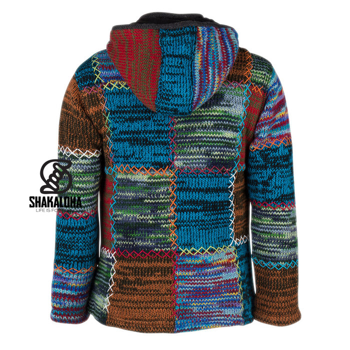 Shakaloha Shakaloha Veste en Laine Tricoté Patch ZH Feuille panachée avec Doublure en polaire et Capuche détachable - Femmes - Fabriqué à la main au Népal en laine de mouton