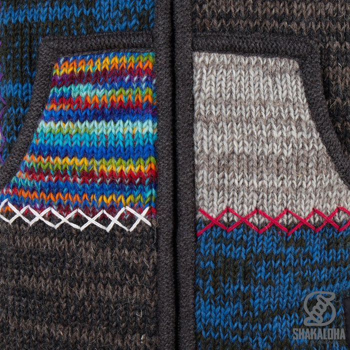 Shakaloha Shakaloha Veste en Laine Tricoté Patch ZH Feuille panachée avec Doublure en polaire et Capuche détachable - Femmes - Fabriqué à la main au Népal en laine de mouton