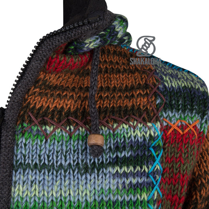 Shakaloha Shakaloha Veste en Laine Tricoté Patch ZH Feuille panachée avec Doublure en polaire et Capuche détachable - Femmes - Fabriqué à la main au Népal en laine de mouton