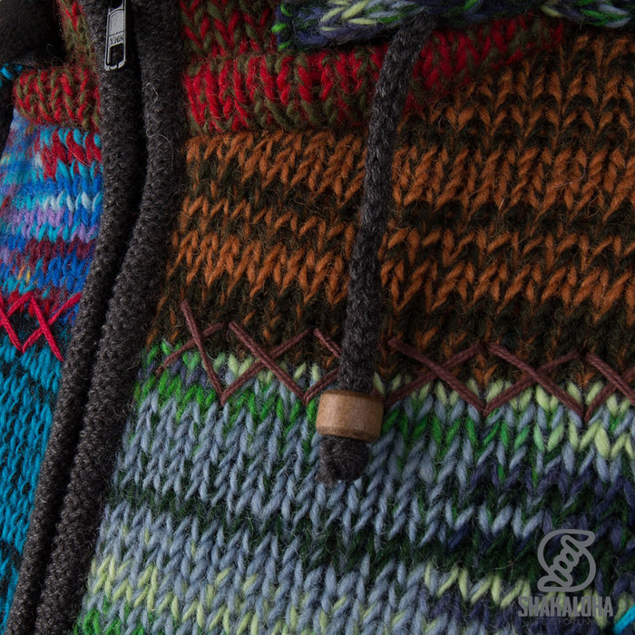 Shakaloha Shakaloha Knitted Woolen Jacket Patch ZH with Fleece Lining and Detachable Hood - Woman - Handmade in Nepal from sheep's wool