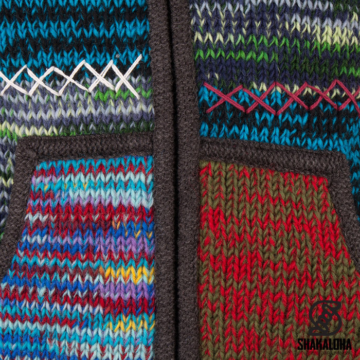 Shakaloha Shakaloha Gebreid Wollen Vest Patch ZH  met Fleece Voering en Afneembare Capuchon - Dames - Handgemaakt in Nepal van Schapenwol