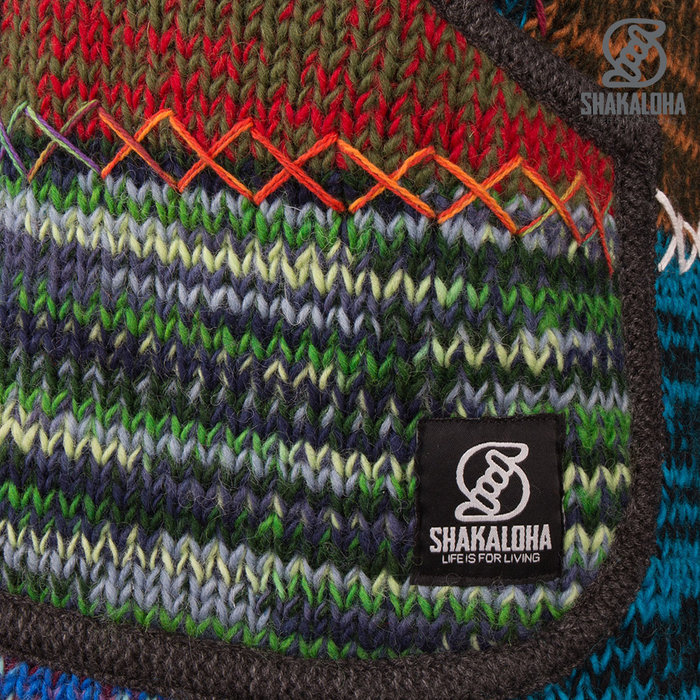 Shakaloha Shakaloha Gebreid Wollen Vest Patch ZH  met Fleece Voering en Afneembare Capuchon - Dames - Handgemaakt in Nepal van Schapenwol