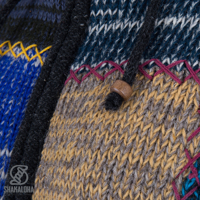 Shakaloha Shakaloha Gestrickte Wollweste Patch ZH Faded Multicolor mit Fleecefutter und abnehmbarer Kapuze – Damen – Handgefertigt in Nepal aus Schafwolle