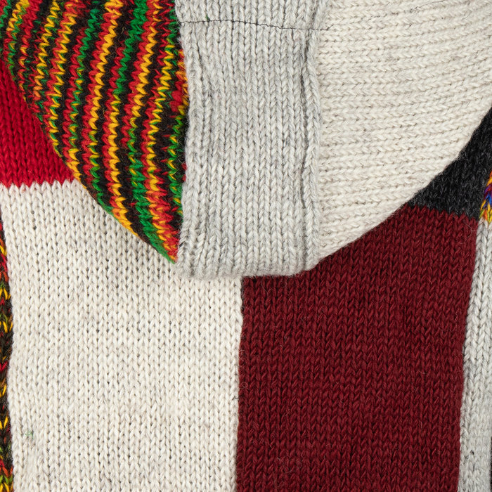 Shakaloha Gilet tricoté en laine Shakaloha, patch NH, fourrure multicolore, doublure polaire, capuche et col intérieur - Homme/Uni - Fabriqué au Népal en laine de mouton