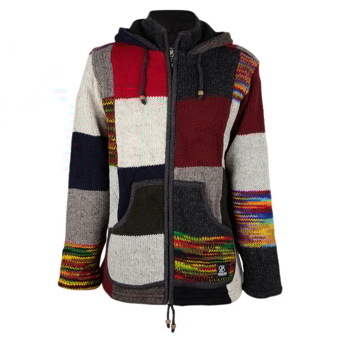 Shakaloha Shakaloha Knitted Wool Vest Patch NH Multicolor Fur with Fleece Lining and Hood with Inner Collar - Men/Uni - Handmade in Nepal from Sheep Wool
