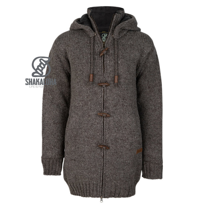 Shakaloha Shakaloha Knitted Wool Cardigan Woodcord DLX with Fleece Lining and Detachable Hood - Women - Handmade in Nepal from Sheep Wool