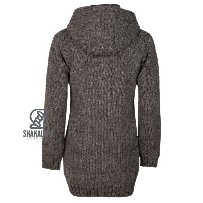 Shakaloha Shakaloha Gestrickte Wollweste Woodcord DLX mit Fleecefutter und abnehmbarer Kapuze – Damen – Handgefertigt in Nepal aus Schafwolle