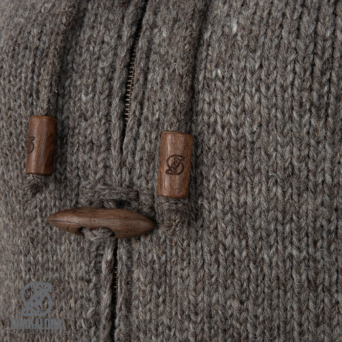 Shakaloha Shakaloha Knitted Wool Cardigan Woodcord DLX with Fleece Lining and Detachable Hood - Women - Handmade in Nepal from Sheep Wool