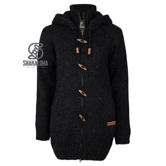 Shakaloha Shakaloha Gestrickte Wollweste Woodcord DLX mit Fleecefutter und abnehmbarer Kapuze – Damen – Handgefertigt in Nepal aus Schafwolle