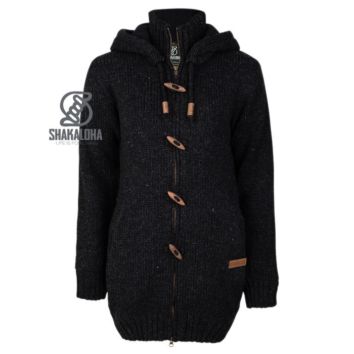 Shakaloha Shakaloha Knitted Woolen Jacket Woodcord DLX with Fleece Lining and Detachable Hood - Woman - Handmade in Nepal from sheep's wool