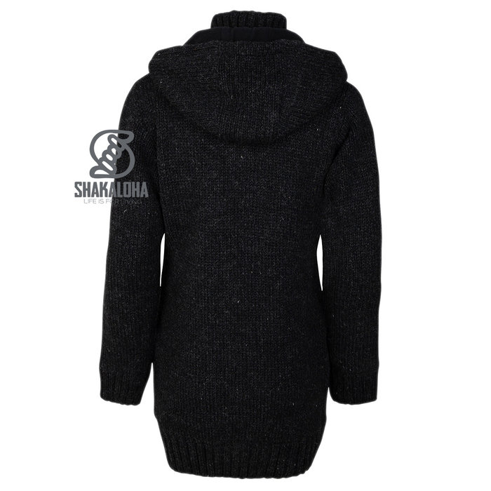 Shakaloha Shakaloha Veste en Laine Tricoté Woodcord DLX Anthracite avec Doublure en polaire et Capuche détachable - Femmes - Fabriqué à la main au Népal en laine de mouton