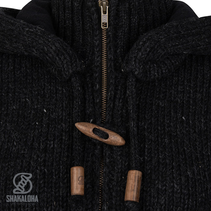 Shakaloha Shakaloha Veste en Laine Tricoté Woodcord DLX Anthracite avec Doublure en polaire et Capuche détachable - Femmes - Fabriqué à la main au Népal en laine de mouton