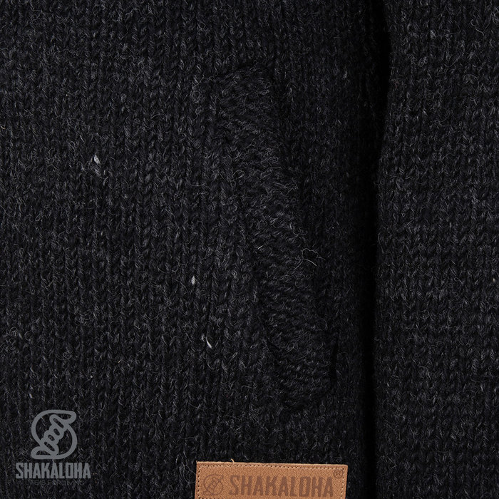 Shakaloha Shakaloha Veste en Laine Tricoté Woodcord DLX Anthracite avec Doublure en polaire et Capuche détachable - Femmes - Fabriqué à la main au Népal en laine de mouton