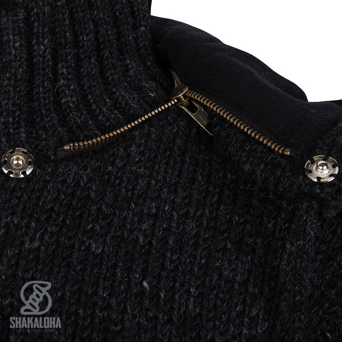 Shakaloha Shakaloha Veste en Laine Tricoté Woodcord DLX Anthracite avec Doublure en polaire et Capuche détachable - Femmes - Fabriqué à la main au Népal en laine de mouton