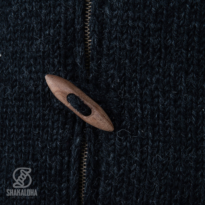 Shakaloha Shakaloha Veste en Laine Tricoté Woodcord DLX Anthracite avec Doublure en polaire et Capuche détachable - Femmes - Fabriqué à la main au Népal en laine de mouton
