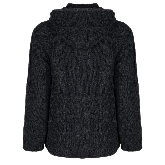 Shakaloha Shakaloha Knitted Woolen Jacket Plata ZH Anthracite with Fleece Lining and Detachable Hood - Men - Unisex - Handmade in Nepal from sheep's wool
