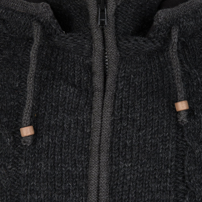 Shakaloha Shakaloha Knitted Woolen Jacket Plata ZH Anthracite with Fleece Lining and Detachable Hood - Men - Unisex - Handmade in Nepal from sheep's wool