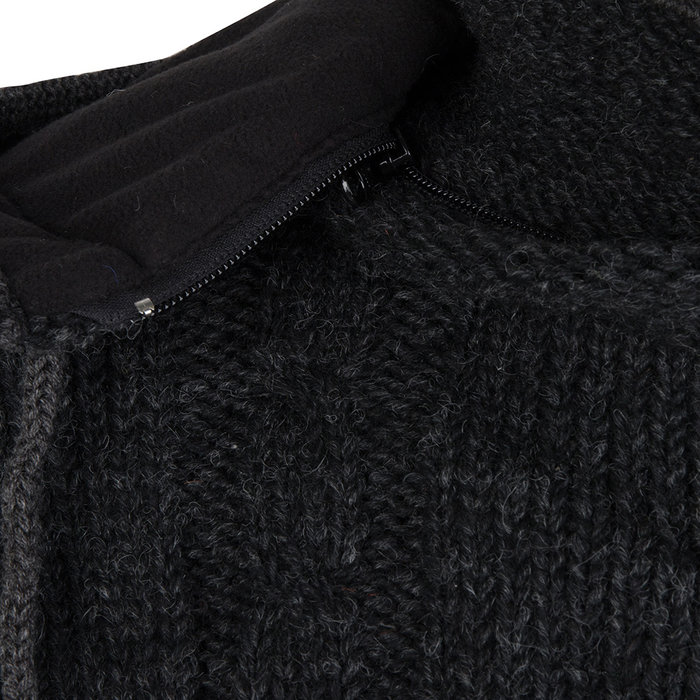 Shakaloha Shakaloha Veste en Laine Tricoté Plata ZH Anthracite avec Doublure en polaire et Capuche détachable - Hommes - Uni - Fabriqué à la main au Népal en laine de mouton