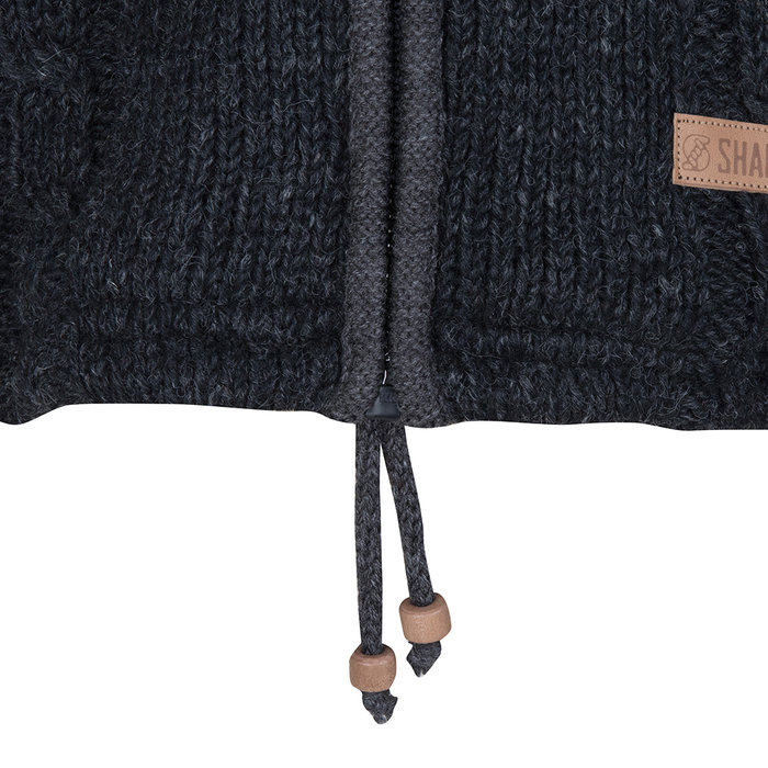 Shakaloha Shakaloha Veste en Laine Tricoté Plata ZH Anthracite avec Doublure en polaire et Capuche détachable - Hommes - Uni - Fabriqué à la main au Népal en laine de mouton