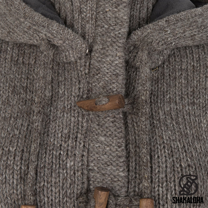 Shakaloha Chaleco de punto de lana Shakaloha Whistler DLX con forro polar y capucha desmontable - Mujer - Hecho a mano en Nepal con lana de oveja