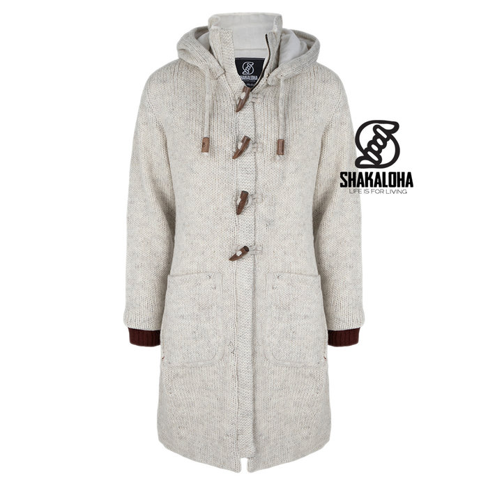 Shakaloha Shakaloha Veste en Laine Tricoté Whistler DLX Crème beige avec Doublure en polaire et Capuche détachable - Femmes - Fabriqué à la main au Népal en laine de mouton