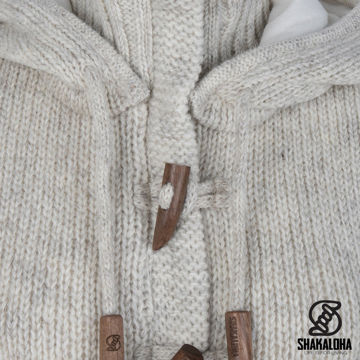 Shakaloha Shakaloha Veste en Laine Tricoté Whistler DLX Crème beige avec Doublure en polaire et Capuche détachable - Femmes - Fabriqué à la main au Népal en laine de mouton