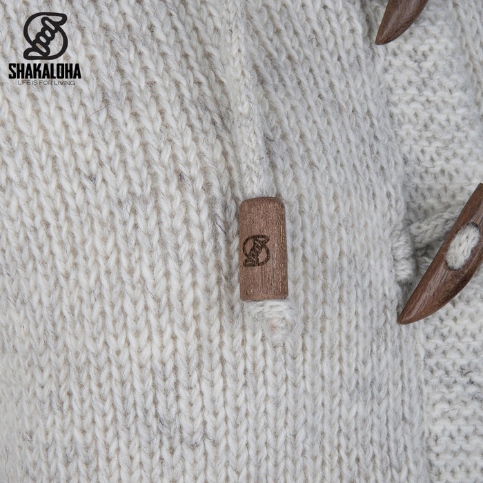 Shakaloha Shakaloha Veste en Laine Tricoté Whistler DLX Crème beige avec Doublure en polaire et Capuche détachable - Femmes - Fabriqué à la main au Népal en laine de mouton