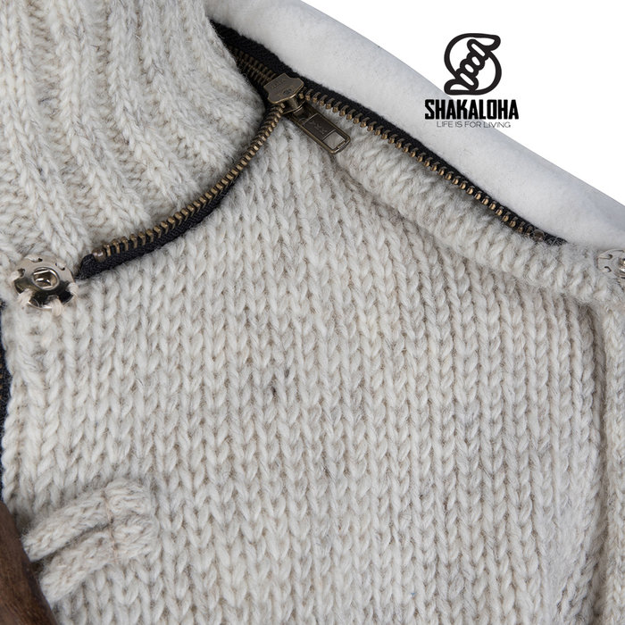 Shakaloha Shakaloha Knitted Woolen Jacket Whistler DLX with Fleece Lining and Detachable Hood - Woman - Handmade in Nepal from sheep's wool
