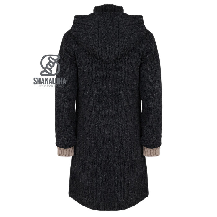 Shakaloha Shakaloha Knitted Woolen Jacket Whistler DLX with Fleece Lining and Detachable Hood - Woman - Handmade in Nepal from sheep's wool