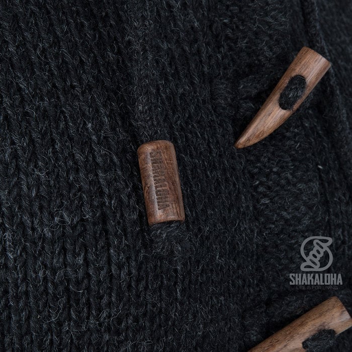 Shakaloha Shakaloha Veste en Laine Tricoté Whistler DLX Anthracite avec Doublure en polaire et Capuche détachable - Femmes - Fabriqué à la main au Népal en laine de mouton
