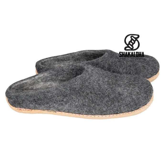 Woolloows Chaussons Shuffle Grey en Laine avec semelle en daim