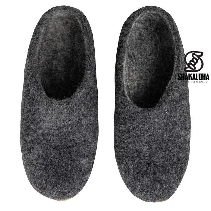 Woolloows Pantuflas Shuffle de lana gris con suela de ante