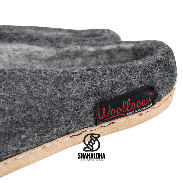 Woolloows Chaussons Shuffle Grey en Laine avec semelle en daim