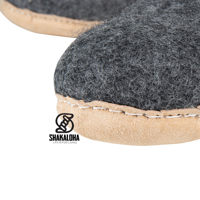 Woolloows Pantuflas Shuffle de lana gris con suela de ante