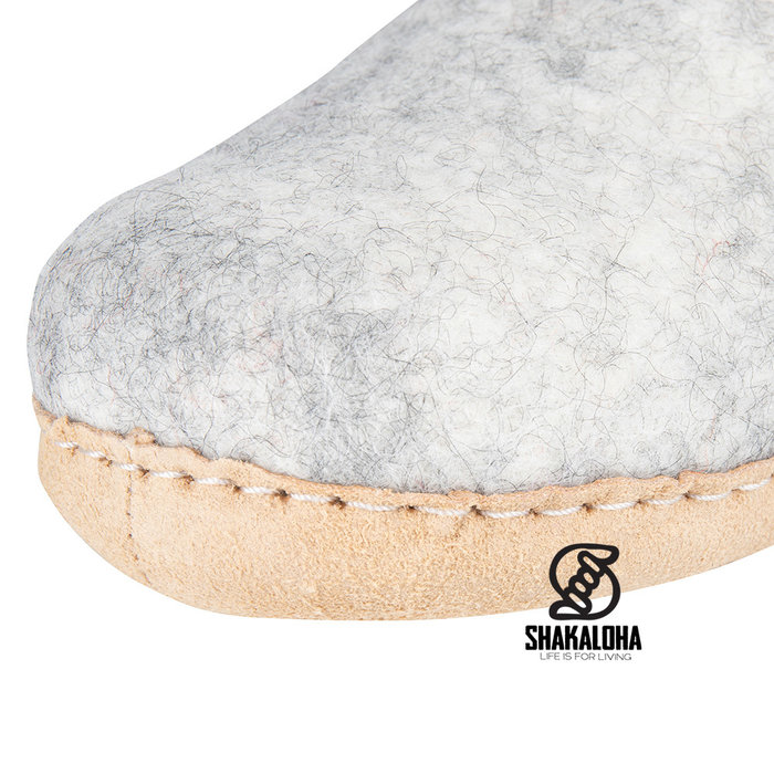Woolloows Shuffle Beige Wollpantoffeln mit Wildledersohle
