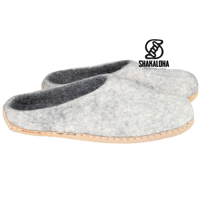 Woolloows Pantuflas Shuffle de lana beige con suela de ante