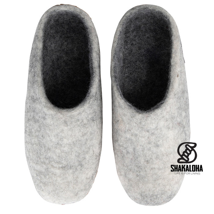 Woolloows Chaussons Shuffle en laine beige avec semelle en daim