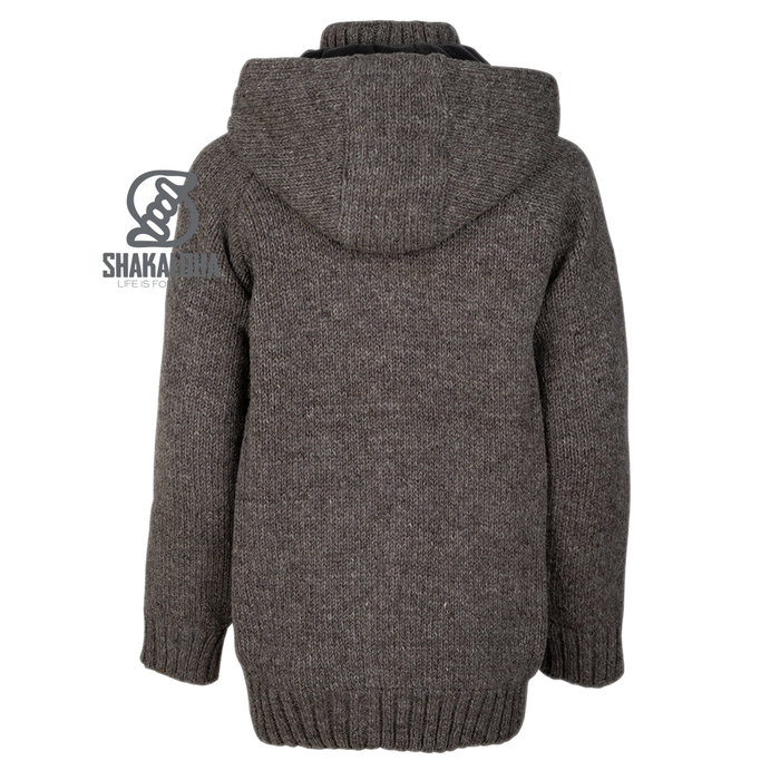 Shakaloha Shakaloha Veste en Laine Tricoté Gin Ziphood Taupe marron clair avec Doublure en polaire et Capuche détachable - Femmes - Fabriqué à la main au Népal en laine de mouton