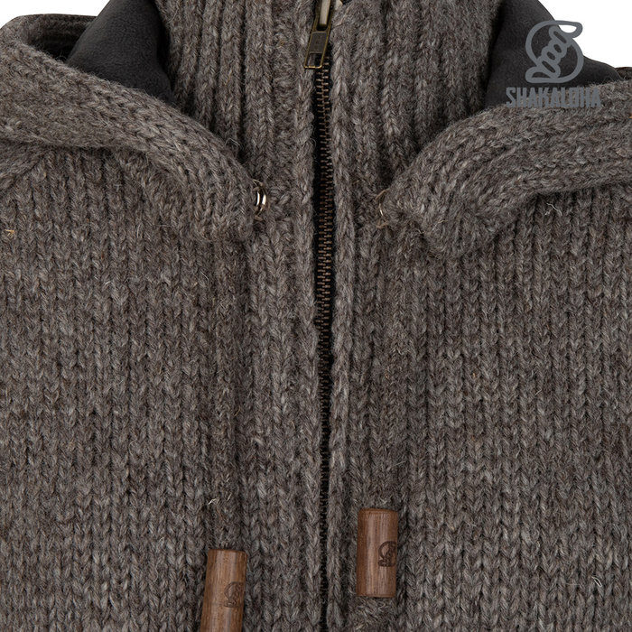 Shakaloha Shakaloha Gestrickte Wollweste Gin Ziphood mit Fleecefutter und abnehmbarer Kapuze – Damen – Handgefertigt in Nepal aus Schafwolle