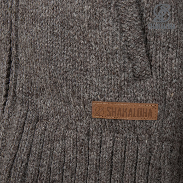 Shakaloha Shakaloha Veste en Laine Tricoté Gin Ziphood Taupe marron clair avec Doublure en polaire et Capuche détachable - Femmes - Fabriqué à la main au Népal en laine de mouton